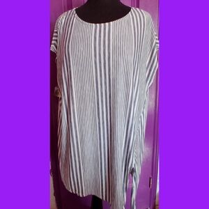 Max Studio Navy and White Striped Blouse